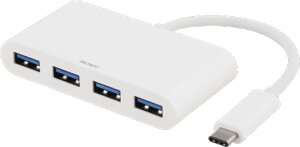 Deltaco USB-hubb 3.1 USB-C, 4xUSB A ho - Vit