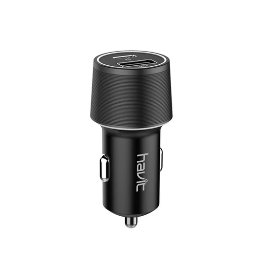HAVIT H230 laddare till cigarettuttaget med USB & USB-C port - Svart