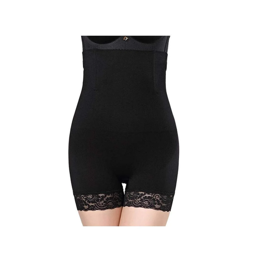Shapewear Shorts, Hög Midja, Spets - Svart - XL/XXL