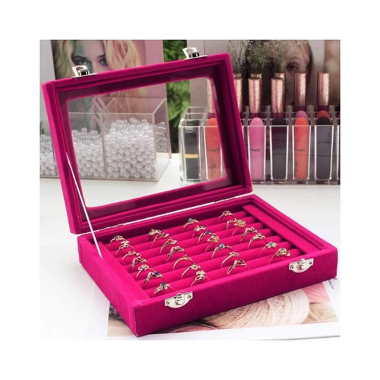 Smyckesskrin för Ringar, Velour - Rosa