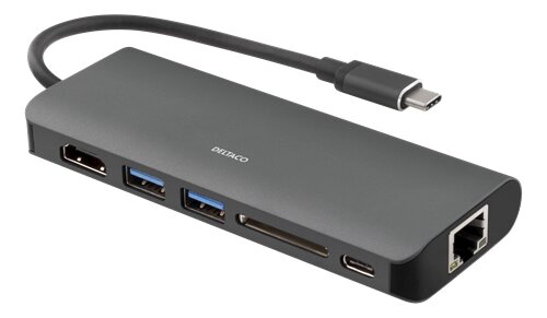 Deltaco USB-C Multiadapter Hub - Space Grey