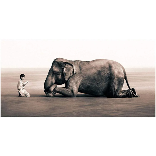 Canvasposter, Bedjande Elefant - 100 x 60 cm