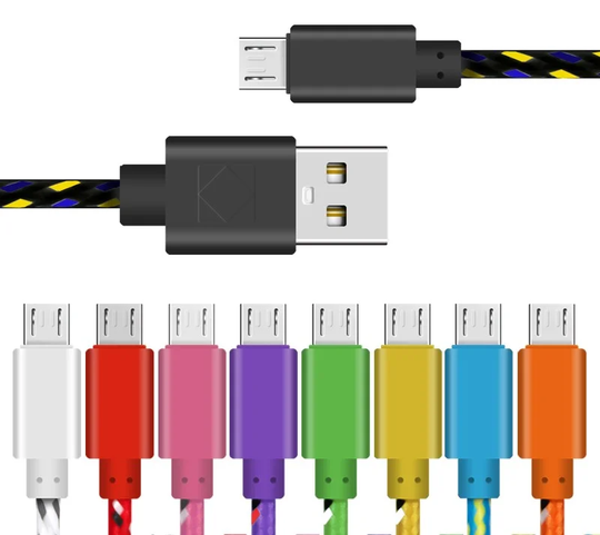 Flätad MicroUSB-kabel i flera färger (Vit)