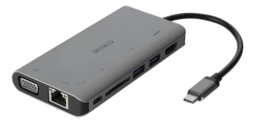 USB-C Dockningsstation Multiport till HDMI/VGA/LAN/USB med 4K-stöd 100W PD