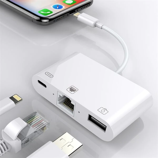 iPhone/iPad hub från lightning till Ethernet + USB + Lightning