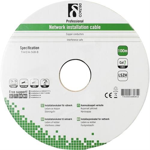 Deltaco FTP Cat7 installationskabel / 100m - Vit