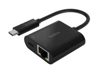 Belkin - Ethernet och laddningsadapter - USB-C - Gigabit Ethernet x 1 + USB-C (endast ström) x 1
