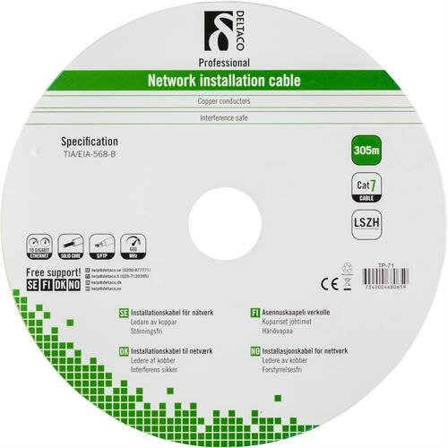 Deltaco FTP Cat7 installationskabel / 305m - Grå