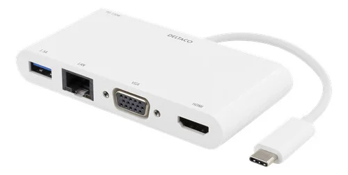 USB-C Dockningsstation Multiport till HDMI/VGA/LAN/USB med 4K-stöd