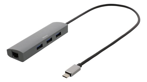 Deltaco USB-C hubb, 3xTyp A hona, RJ45, aluminium, svart