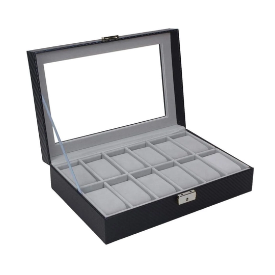 Lyxig Klockbox / Klocklåda / Urbox för 12 klockor Svart/Grå