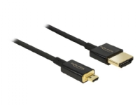 Delock Slim Premium - HDMI-kabel med Ethernet - mikro-HDMI hane till HDMI hane - 2 m - trippelskärmad - svart - stöd för 4K