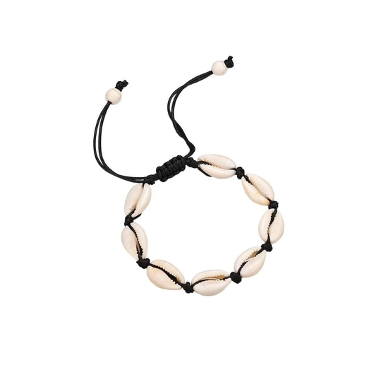 Justerbart Armband med vita snäckor - Svart