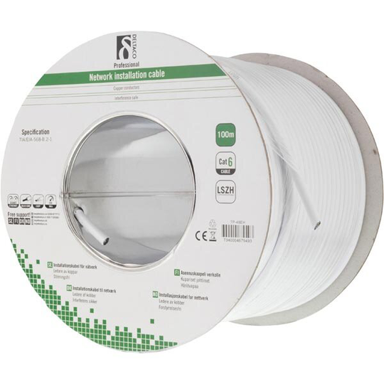Deltaco FTP Cat6 installationskabel (Trumma) / 100m - Vit