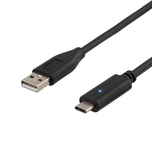 Deltaco USB 2.0 kabel, Typ C - Typ A ha, 0.25m - Svart