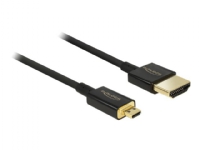 Delock Slim High Quality - HDMI-kabel med Ethernet - mikro-HDMI hane till HDMI hane - 25 cm - trippelskärmad partvinnad - svart - stöd för 4K