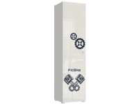 Tuckano bokhylla 50x201x55 MOTO vit/blank vit/övertryck av kugghjul, Vit, Standardbokhylla, Pojke, Modern, Bild, HDF (High density fibreboard), MDF, Spånskiva