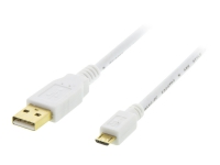 DELTACO MICRO-102 - USB-kabel - USB (hane) till mikro-USB typ B (hane) - USB 2.0 - 2 m - vit
