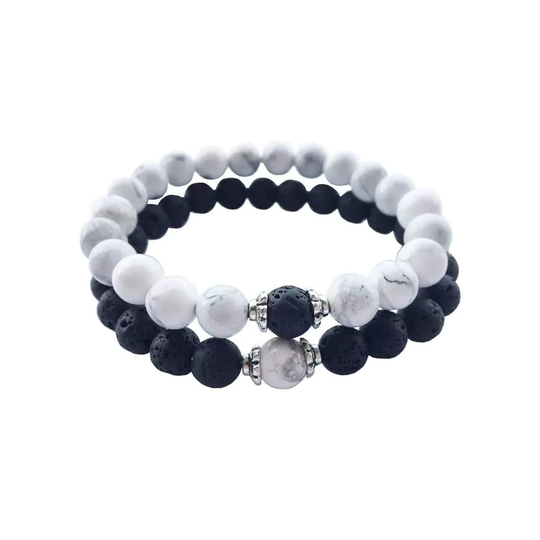Parsmycken - Vit och Svart armband i Natursten
