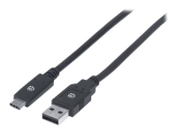 Manhattan USB-C to USB-A Cable, 2m, Male to Male, 5 Gbps (USB 3.2 Gen1 aka USB 3.0), 3A (fast charging), SuperSpeed USB, Black, Lifetime Warranty, Polybag - USB-kabel - 24 pin USB-C (hane) till USB typ A (hane) - USB 3.1 Gen1 - 3 A - 2 m - formpressad - svart