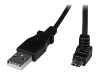 StarTech.com 2m Micro USB Cable Cord - A to Down Angle Micro B - Down Angled Micro USB Cable - 1x USB A (M), 1x USB Micro B (M) - Black (USBAUB2MD) - USB-kabel - mikro-USB typ B (hane) till USB (hane) - USB 2.0 - 2 m - 90° kontakt, formpressad - svart