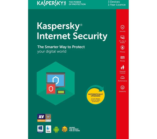 Kaspersky Internet Security med 3 enheter i 1 år