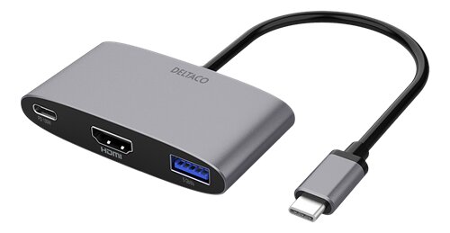 Deltaco USB-C till HDMI och USB-A adapter - Grå