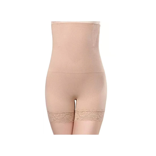 Shapewear Shorts, Hög Midja, Spets - Beige