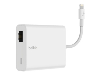 Belkin Ethernet + strömadapter med Lightning-kontakt - nätverksadapter - Lightning - 10/100 Ethernet (PoE) x 1 - vit - för Apple 10,5-tums iPad Pro 12,9-tums iPad Pro 9,7-tums iPad 9,7-tums iPad Pro iPad Air 2