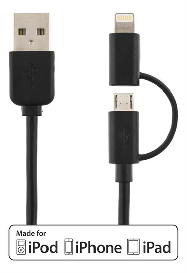 MFi-godkänd USB Lightning och microUSB laddkabel 1m