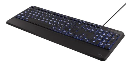 Tangentbord med extra stora tecken - blå LED