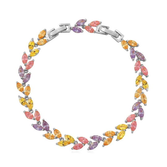 U7 Armband med Bladformad Strass - Silver och Färger