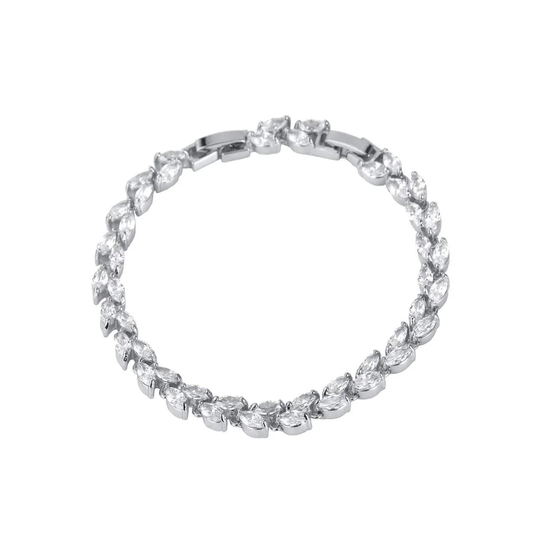 U7 Armband med Bladformad Strass - Silver och Vit