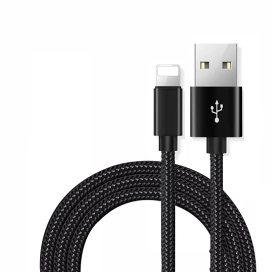 Flätad datakabel till iPhone 2 m - Svart
