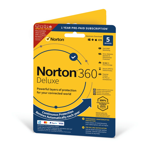 Norton 360 Deluxe 50GB allt-i-ett skydd för 5 enheter