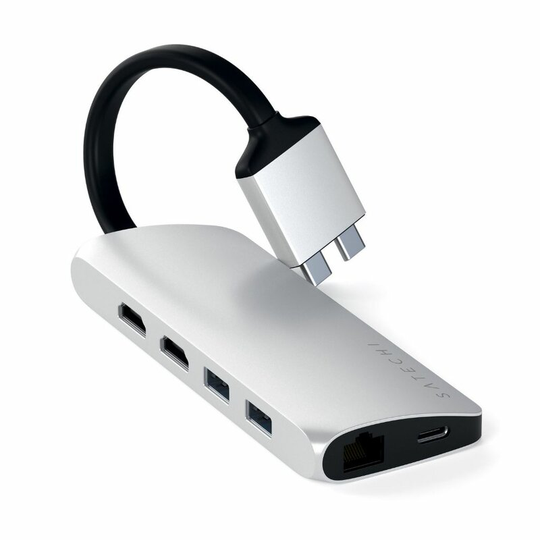 Satechi USB-C Multimedia Adapter Dual 4K HDMI Gigabit Ethernet - Silver