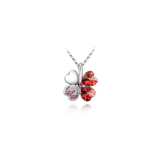 Halsband Fyrklöver, Silver - Lovely Red (Röd)